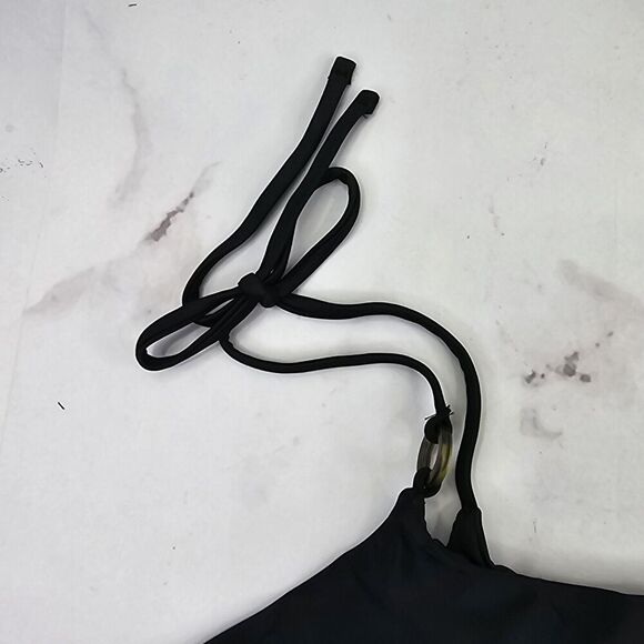 J Crew Swim Top 2X Black O Ring Tie Shoulder Square Neck Bikini Padded BF175 - Picture 2 of 11